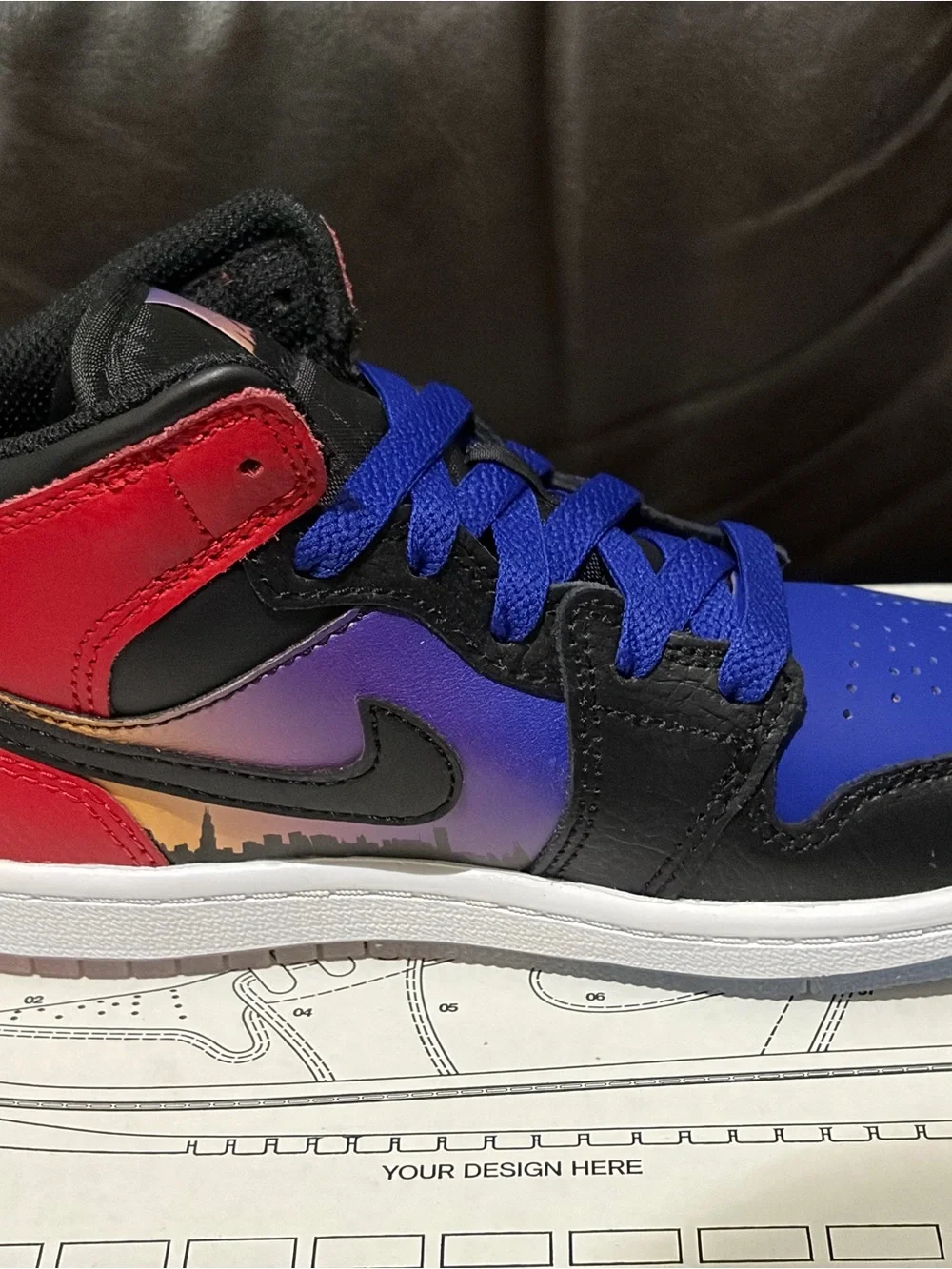 Jordan Air Jordan 1 Mid SS (GS) Kids Sneakers Black Blue Red 12.5c